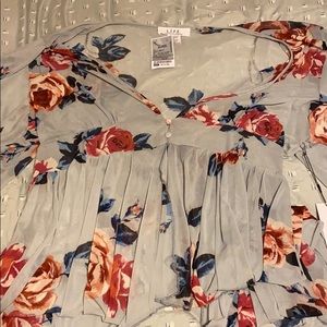 Blue mesh high low button close cardigan